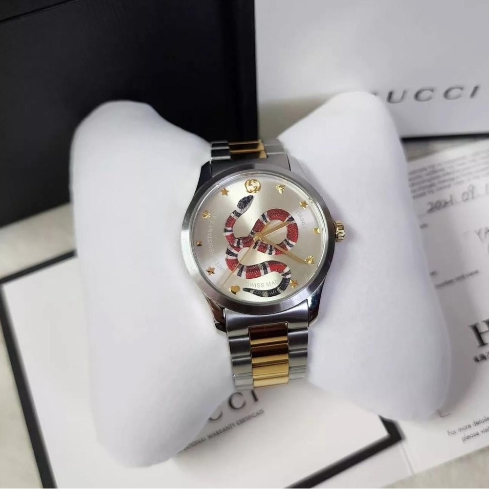 Gucci G-Timeless 38mm Watch YA1264075 – Silver Dial with Snake Motif